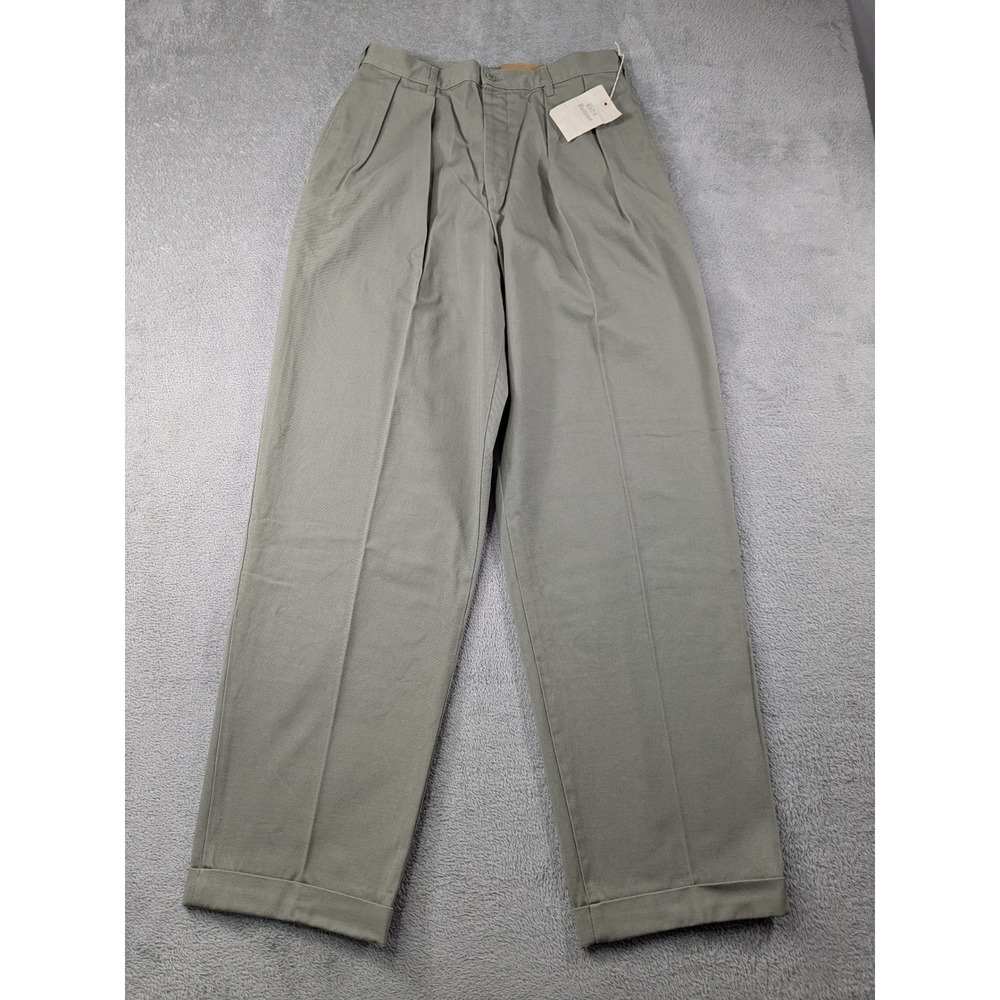 Vintage J.Crew Oarsman Pants Mens 33 Sage Olive Green Pleated Cuffed Made in USA - Picture 2 of 13